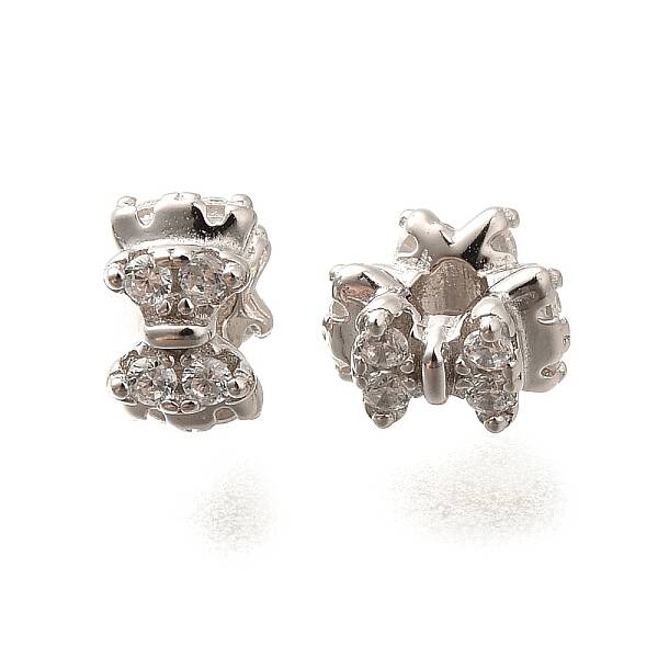 925 Sterling Silver Micro Pave Clear Cubic Zirconia Beads