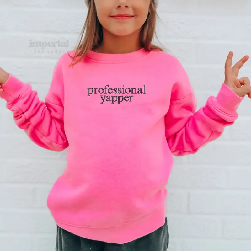 Professional Yapper Embroidered Youth Sweatshirt, Funny Kids Crewneck, Cute Kids Sweater, Cozy Youth Pullover, Trendy Kids Ap...