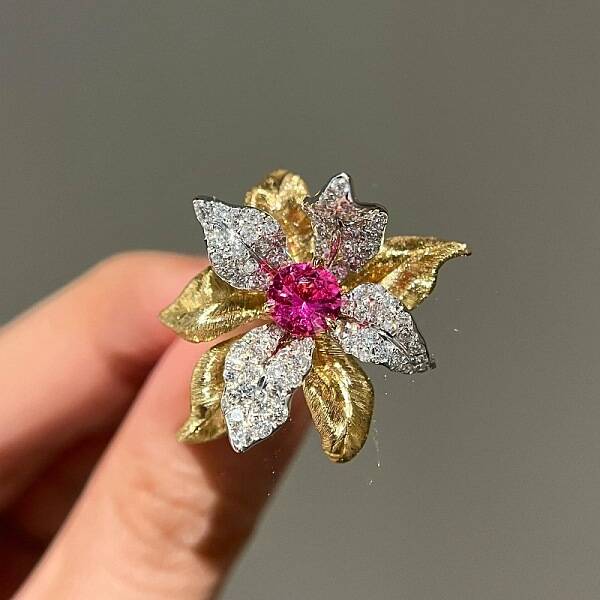 Brass Micro Pave Cubic Zirconia Flower Cuff Rings for Women
