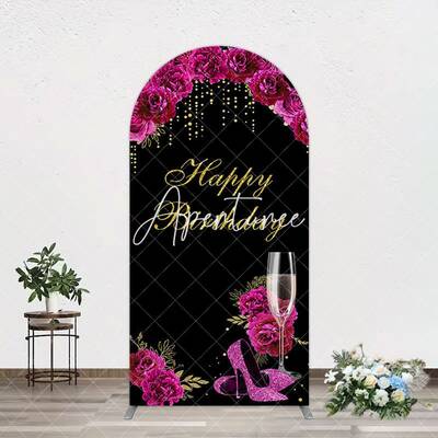 Aperturee Elegant Purple Floral Black Birthday Arch Backdrop, 1.6X4FT(0.5X1.2M), 38.18 USD, arch backdrop kit, GZH0C812-A