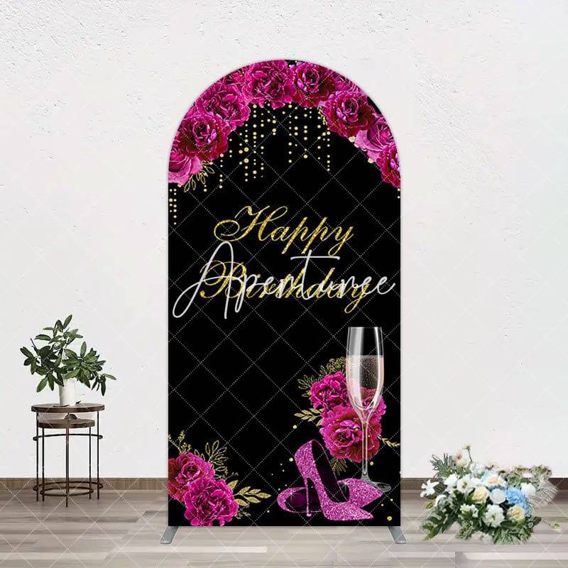 Aperturee Elegant Purple Floral Black Birthday Arch Backdrop, 1.6X4FT(0.5X1.2M), 38.18 USD, arch backdrop kit, GZH0C812-A