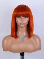 12 Inch Straight Bob Wigs with Bangs, Gorgeous Fluffy Wigs for Women,  Human Hair Full Machine  Wigs for Party, Daily Use