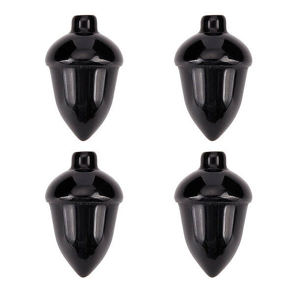 4Pcs Natural Black Obsidian Beads