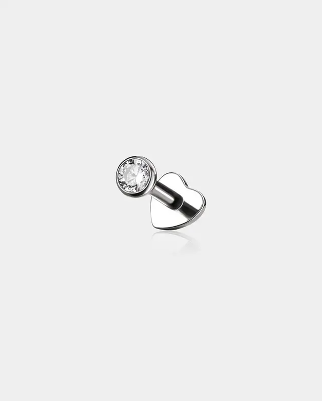 Threadless Bezel CZ Star Heart Flat Back Cartilage Stud Mantis Piercing Nose Jewelry - Heart / 2mm CZ