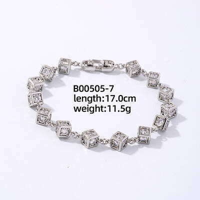 Brass Rhinestone Cube Link Bracelets for Women
