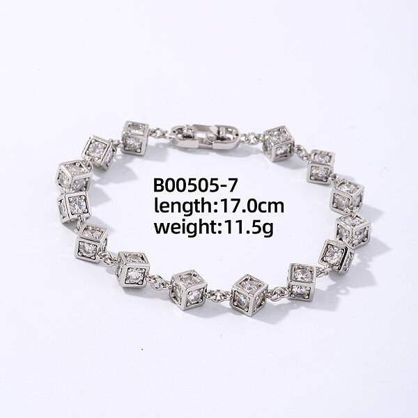 Brass Rhinestone Cube Link Bracelets for Women