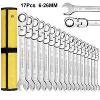 17Pcs Flex Head Ratcheting Wrench Set - Adjustable, Chrome Vanadium Steel, Manual Operation, No Assembly Required, Combinatio...
