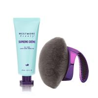 Westmore Beauty Supreme Crème 3.3oz + XL Blending Brush: Waterproof Moisturizing Foundation & Concealer with Hyaluronic Acid...