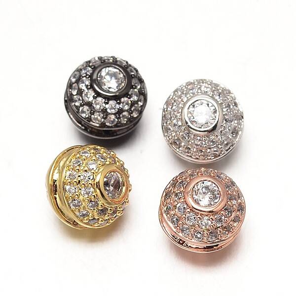 Brass Micro Pave Grade AAA Cubic Zirconia Beads