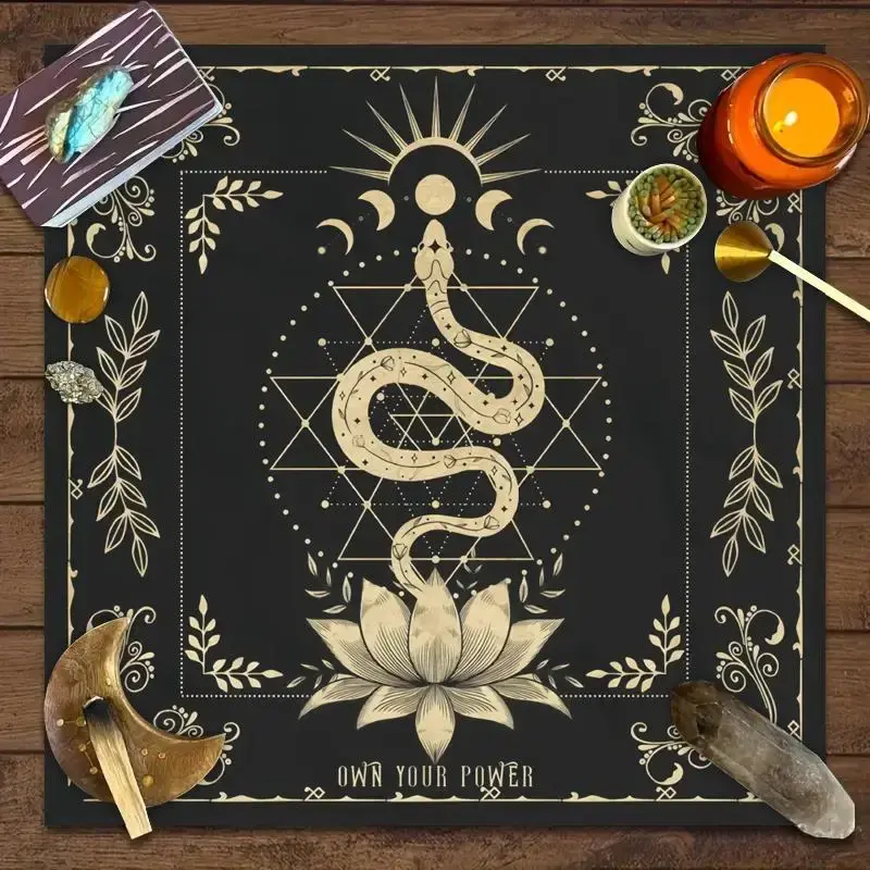 Own Your Power Altar Cloth, 1 Count Moon Phase Snake Aesthetic Tarot Cloth, Spread Tarot Reading Cloth For Home Party Decor, ...