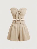 Two-piece Set Women's Solid Crop Top & Shorts, Casual Fashion Cozy Outfits for Daily Outdoor Wear, Ladies Clothes for All Sea...