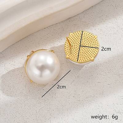 Fashionable Copper Material Large Pearl Earrings for Women's Banquet Party Wear