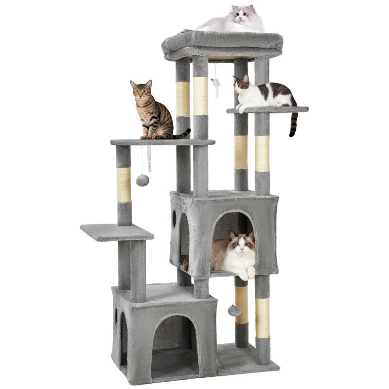 Garvee 61 Multi-Level Cat Tree for Indoor Cats, Heavy-Duty Tower for Large Adult & Maine Coon Cats with Oversized Perch, Dua...