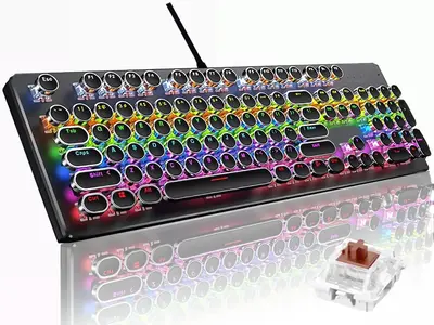 Basaltech YD-Series Mechanical Black/White Wired 104-key Full Sized Anti-Ghosting Typewriter Mechanical Keyboard with RGB Bac...