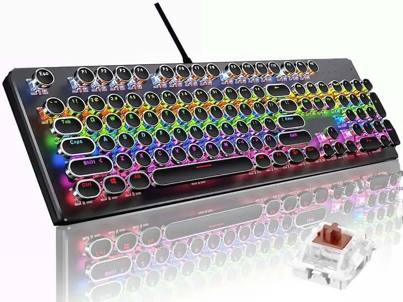 Basaltech YD-Series Mechanical Black/White Wired 104-key Full Sized Anti-Ghosting Typewriter Mechanical Keyboard with RGB Bac...