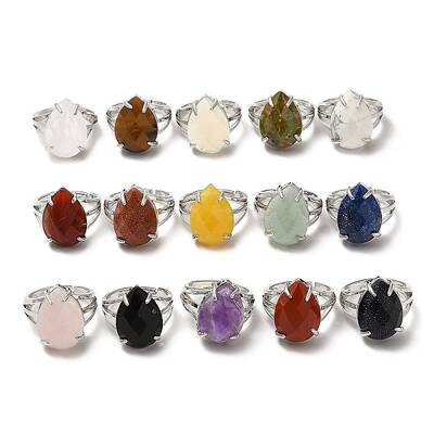 Synthetic & Natural Mixed Gemstone Teardrop Adjustable Rings