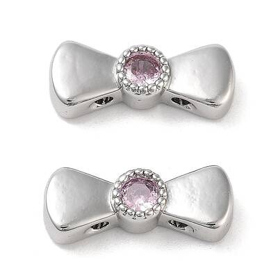 Brass Pave Pink Cubic Zirconia Bowknot Multi-Strand Links