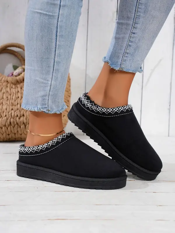 Women's Ethnic Pattern Slip on Skiing Shoes, Casual Sporty Lightweight Non-slip Skiing Shoes, Warm Skiing Shoes for Indoor & ...