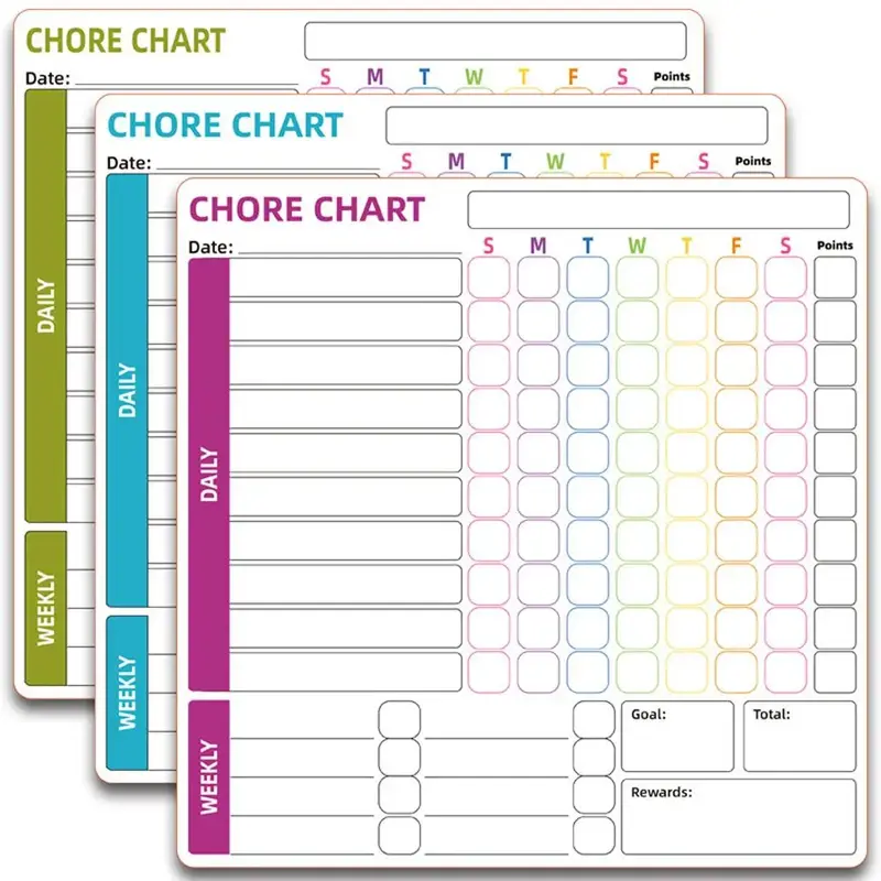 Magnetic Chore Chart, 3 Counts/set Reusable Chore List, Behavior Reward Chore Chart, Fridge Magnetic Whiteboard Responsibilit...