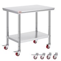 VEVOR Stainless Steel Work Table 36x24 Inch with 4 Wheels Commercial Food Prep Worktable with Casters Heavy Duty Work Table f...