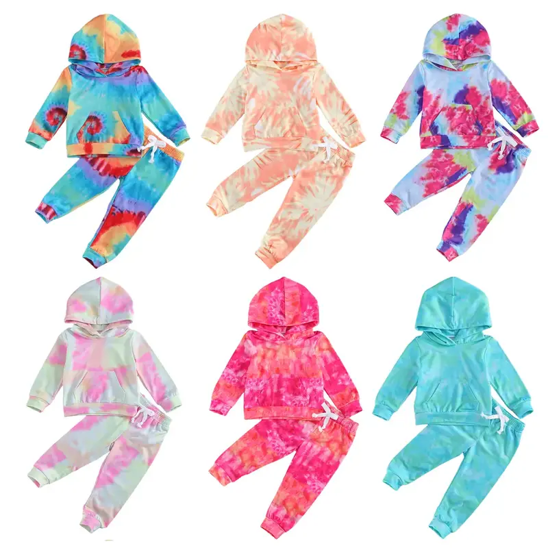 Canrulo Toddler Baby Girl Boy Tie Dye Clothes Hoodie Long Sleeve Sweatshirt Top Drawstring Pants 2PCS Fall Winter Outfits