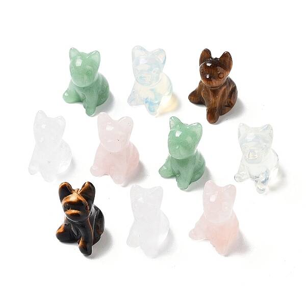 Natural & Synthetic Gemstone Carved Dog Statues Ornament