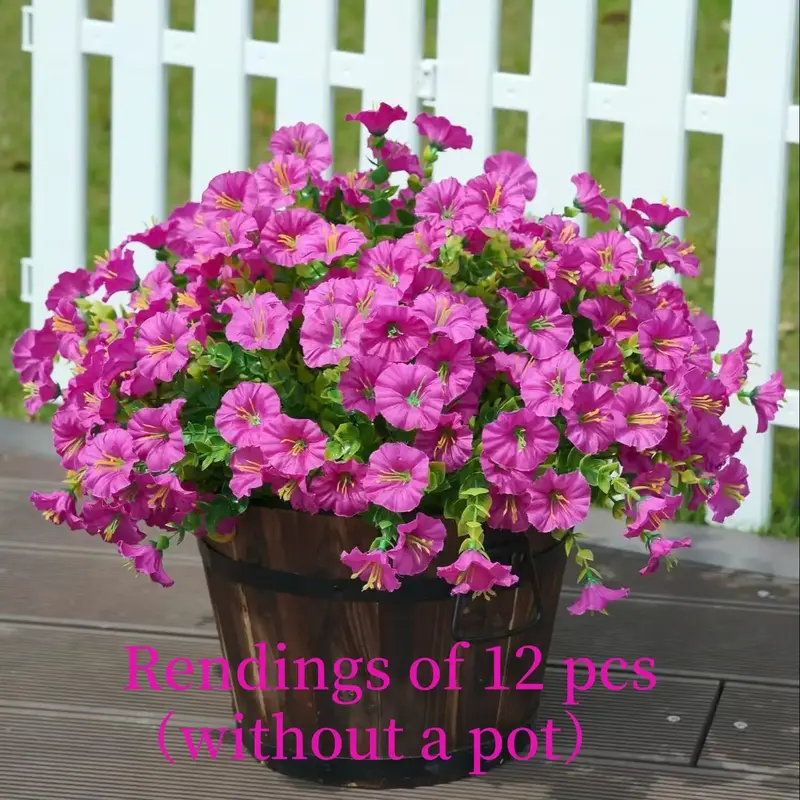 Artificial Flower, 12pcs/set Simulated 7-head Eucalyptus Morning Glory Fake Flower, Decorative Flowers for Home Garden Outdoo...