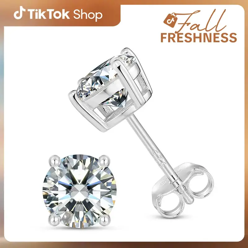 【#E75】Ucciyo Synthetic Moissanite Stud EarringsWhite Plated Stud Earrings For Women 925 Silver Wedding Earrings Fine Jewe...