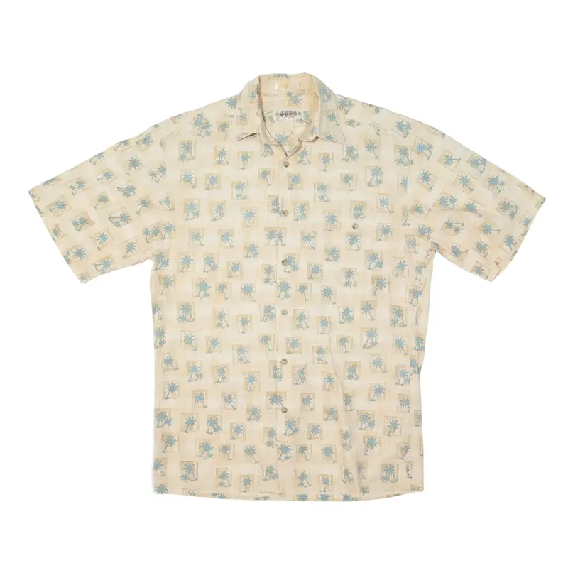 CAMPIA Hawaiian Shirt Cream Crazy Pattern Short Sleeve Mens M
