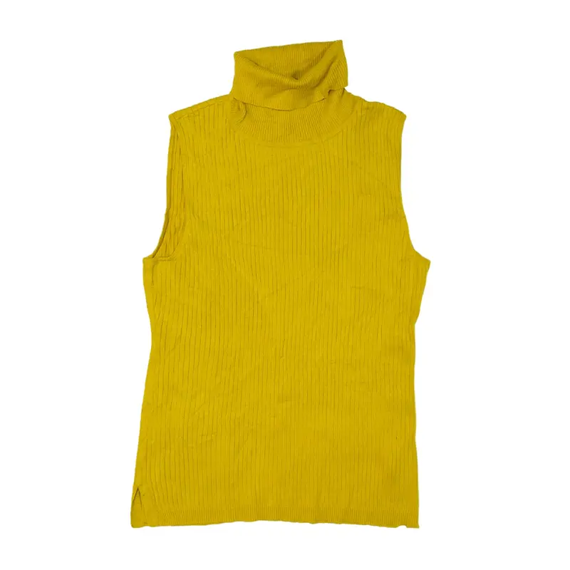 VINCE CAMUTO Vest Yellow Tight Knit Roll Neck Sleeveless Womens S