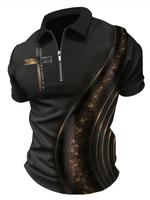 Men's fashion geometric lines and cross print short sleeved zipper lapel shirt for summer daily use