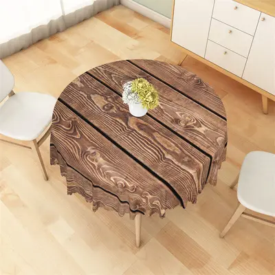 Brown Wooden Grain Prints Vintage Round Tablecloth - Aperturee