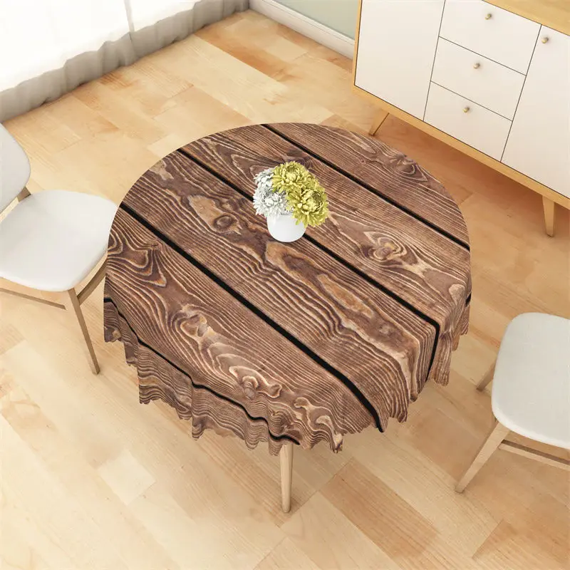 Brown Wooden Grain Prints Vintage Round Tablecloth - Aperturee