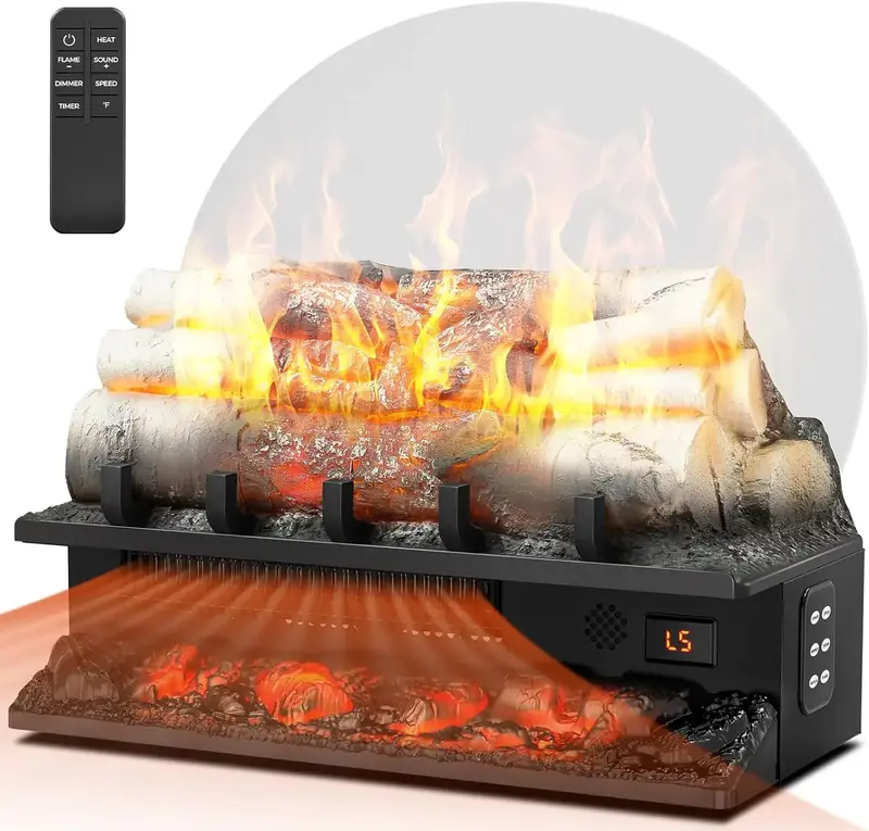 R.W.FLAME Electric Fireplace Insert Log Heater 21,750W/1500W Adjustable 5 Flame Brightness&Speed, Fireplace Insert with Rea...