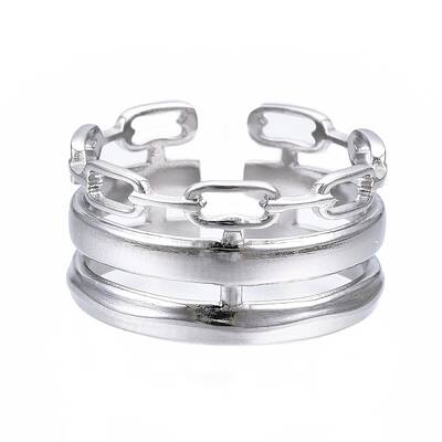 Non-Tarnish 304 Stainless Steel Cable Chain Open Cuff Ring
