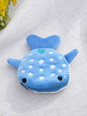 Women's Cute Cartoon Whale Design Plush Zipper Wallet, Fashionable Animal Design Purse for Daily Used & Work, Casual Trendy V...
