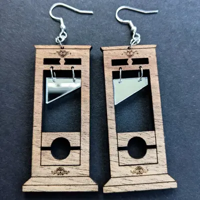 Handmade Gothic Wooden and Acrylic Replica Guillotine Earrings