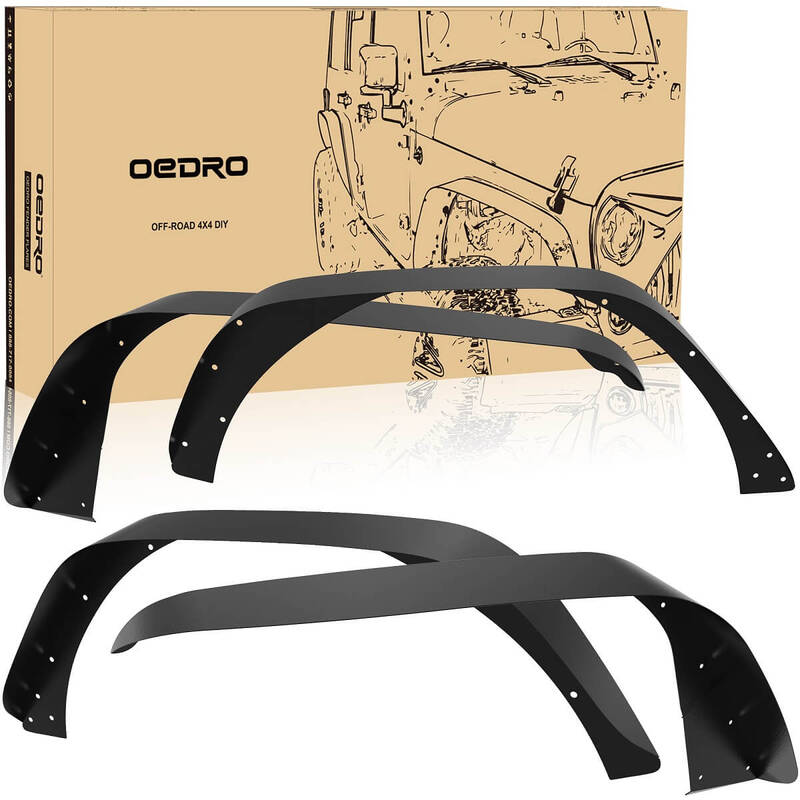 OEDRO 4 PCS Flat Front & Rear Fender Flares for 2018-2025 Jeep Wrangler JL & JLU (2 Door/4 Door), Off-Road Metal Steel Wheel ...