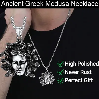 FaithHeart Medusa Necklace Ancient Greek Medusa Jewelry For Unisex Stainless Steel