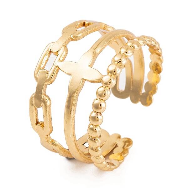 PVD Vacuum Plating 304 Stainless Steel Flower Open Cuff Rings