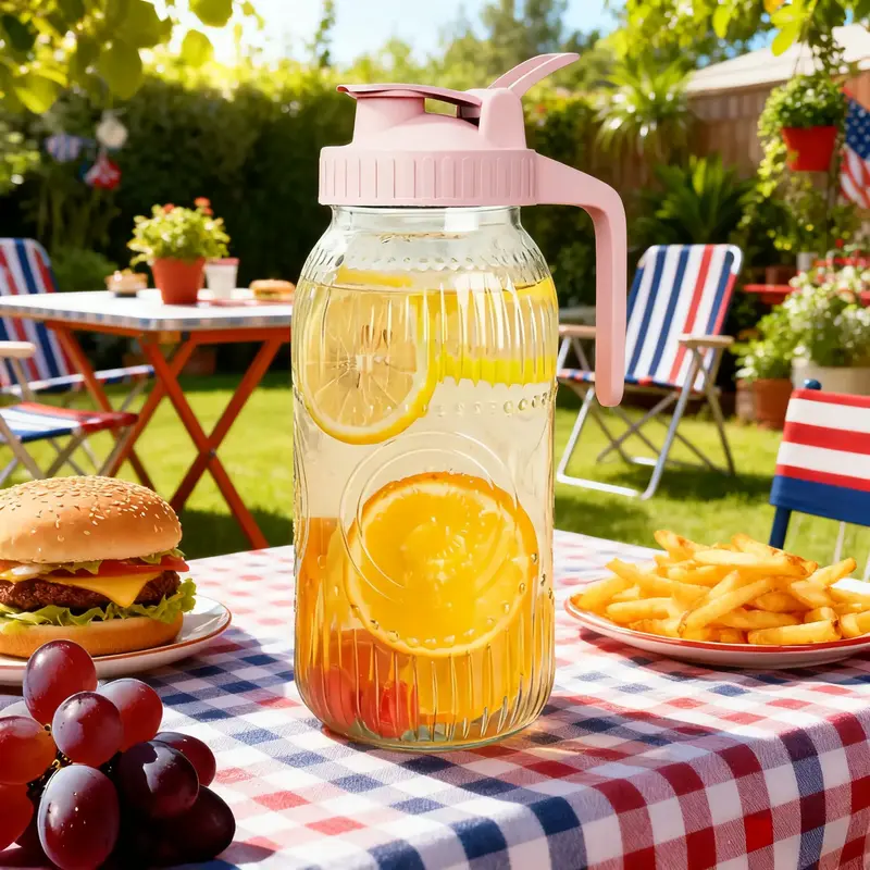 Vintage Half Gallon Mason Jar Pitcher Large 64 oz Wide Mouth with Lid - 2 Quart Airtight Glass Jug for Water, Juice, Milk, Te...