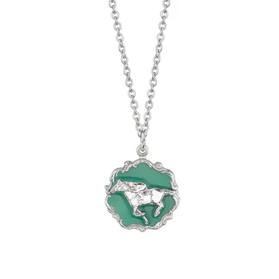 Silver-Tone Turquoise Color Enamel Horse Pendant Necklace 16\