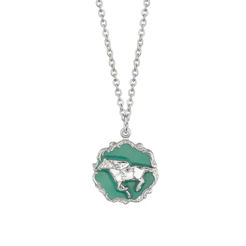 Silver-Tone Turquoise Color Enamel Horse Pendant Necklace 16\
