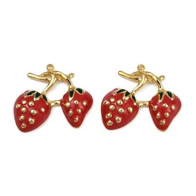 Strawberry 304 Stainless Steel Enamel Pendants