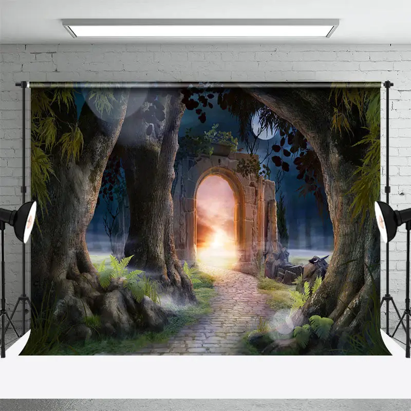 Night Arch Door Enchanted Forest Backdrop For Photo - Aperturee