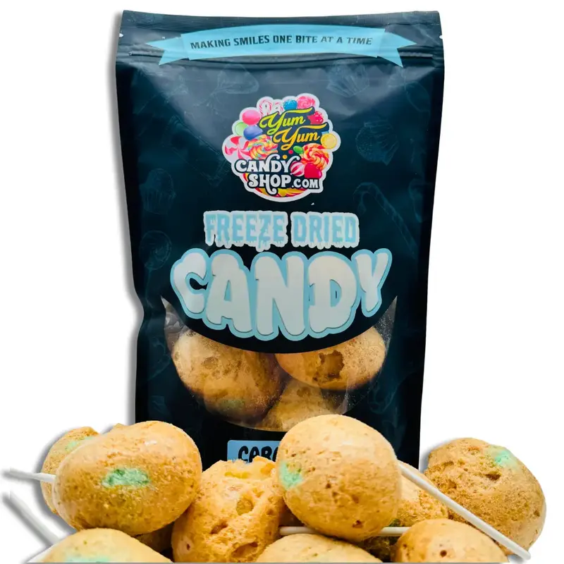 Freeze Dried Caramel Apple Puffs Pack of 8 Freeze Dried Candies Sweet Snack Candy Pops Suckers Green Apple Lollipops