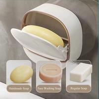 Soap Dish with Drainage Box, Wall Mounted Soap Holder for Shower, Keep Soap Bars Dry, Waterproof Soap Box with Flip Lid for S...