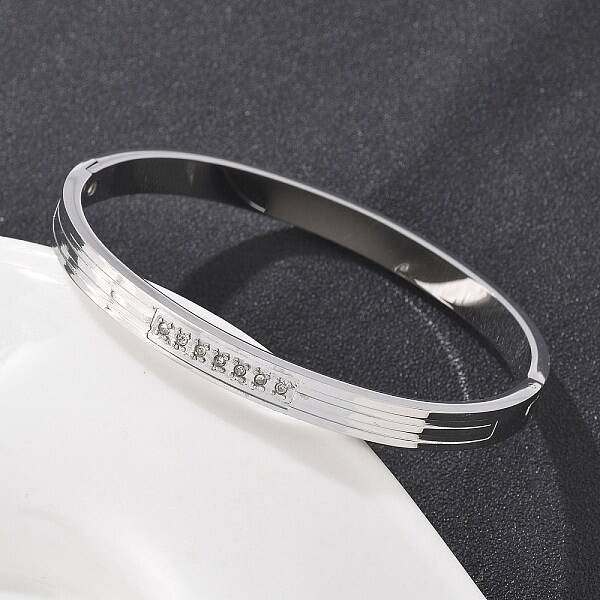 304 Stainless Steel Rhinestone Bangles for Women
