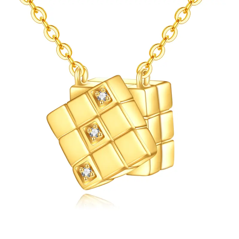 10K Gold Cubic Zirconia Rubik's Cube Pendant Necklace
