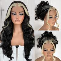 13x6 Wig Glueless Middle Body Wave Lace Front Wigs Pre Plucked Synthetic Long Highlights Wear And Go Lace Front Wig